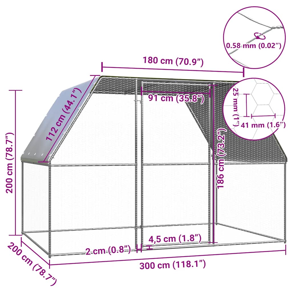 Vidaxl Chicken Coop, Silver-Gray, 3X2X2 M, Galvanized Steel