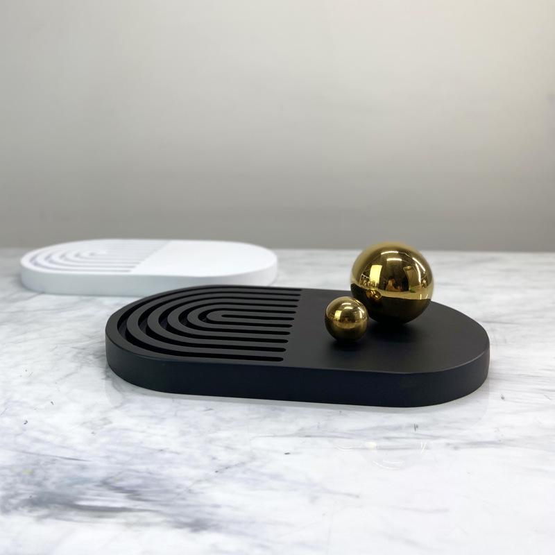 Nordic Resin/marble Concave and Convex Tray Fruit Plate Metal Ball Ornaments European Dinner Plate Entrance Model Room Club
