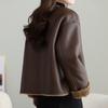 Coat for Women Autumn Winter PU Leather Thickened Faux Shearling Casual Oversize Double Layer Windbreaker Jacket