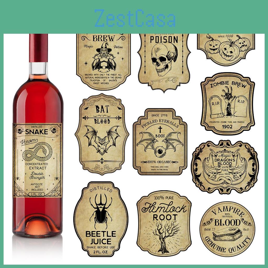 Halloween Vintage Wine Bottle Labels With Removable Stickers For Party Decor And Event Setup