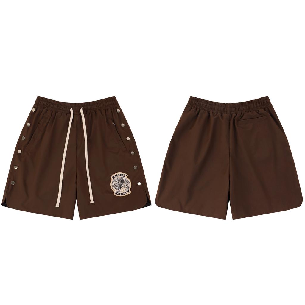 Herren Streetwear Shorts Saint Print Druckknopf Seitenkordelzug Lässige Shorts
