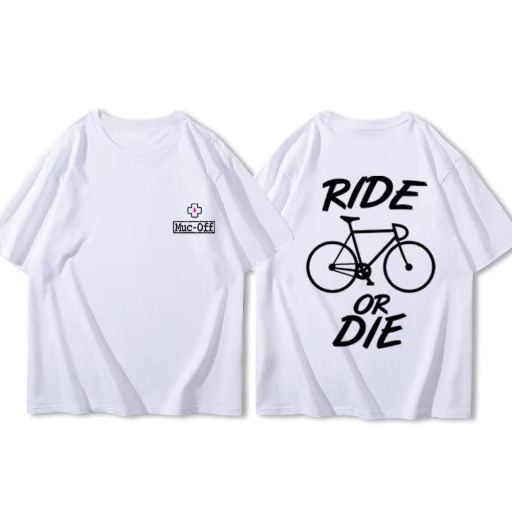Spring and Summer New Mens and Womens New Cycling Wear Bike Ride or Die Printed Cotton Casual Short Sleeved Round Neck Tshirt