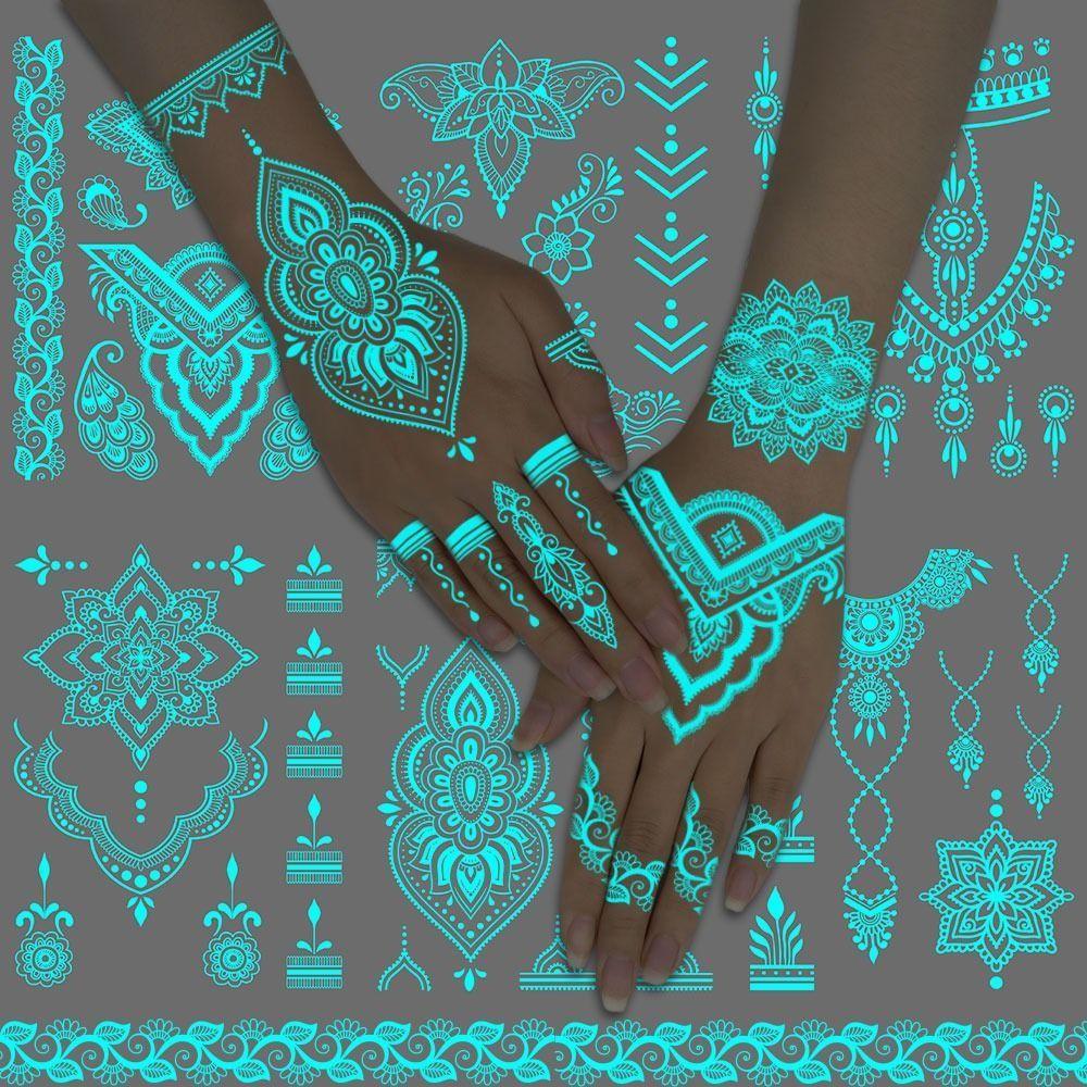 6 Sheets Lasting Mandala Temporary Tattoos Glow In the Dark Lace Fake Tattoos  Arm