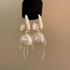 Silver Needle Pearl Chain Earrings - Luxurious High-End Studs for Women, Versatile Fashionable Accessory