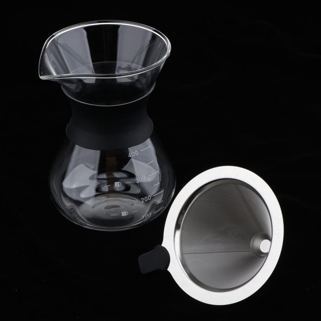 Coffee Maker, 7oz Glass Carafe and Reusable Stainless Steel Permanent Filter Manual Dripper