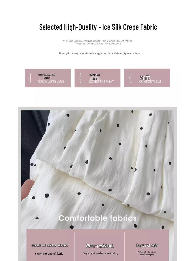 Petite High-Waisted Lazy Pink Polka Dot Summer Silk Pants