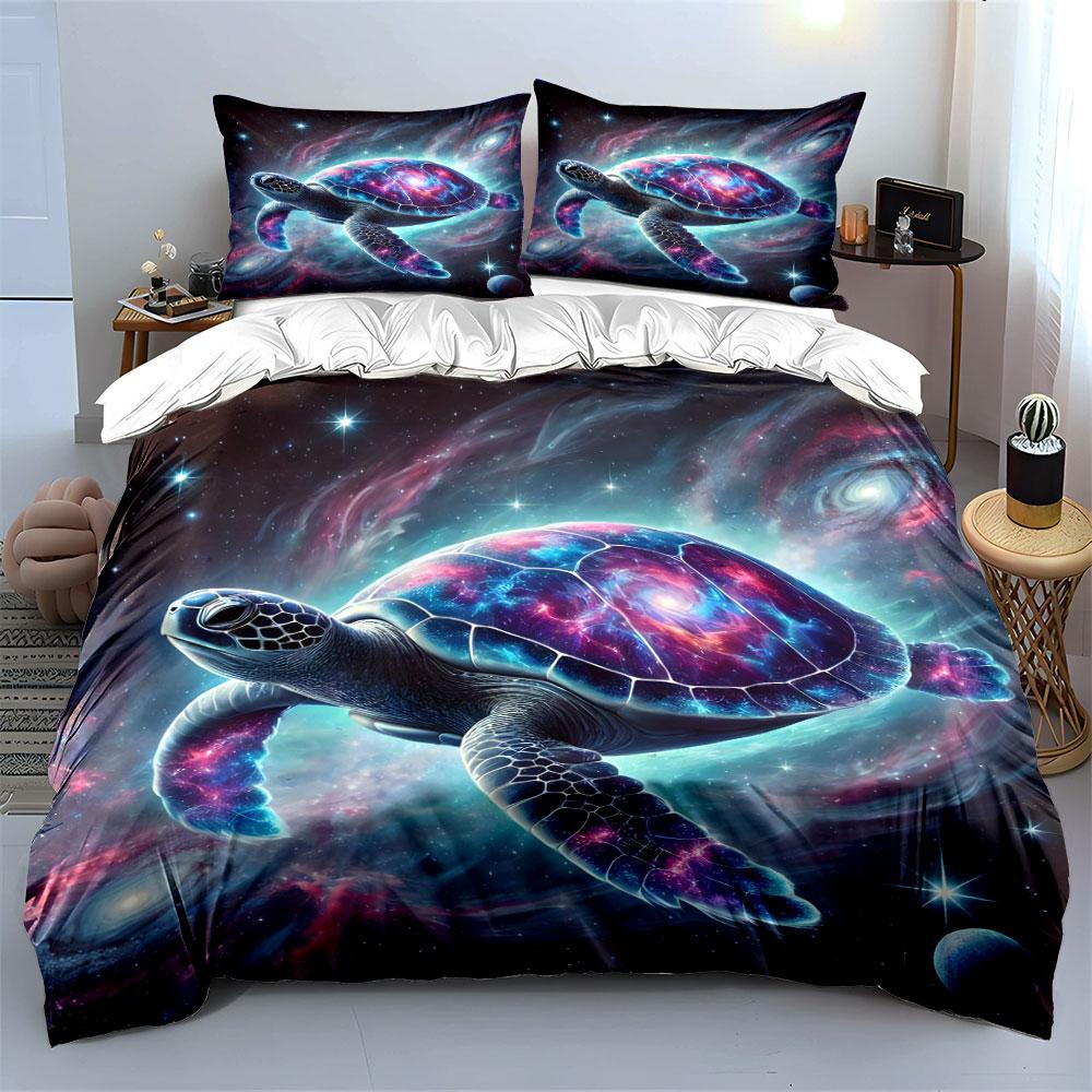 Cosmic Space Turtle Print Bedding Set 1 Duvet Cover 2 Pillowcases for Adult and Children Luxury Gift Full Size