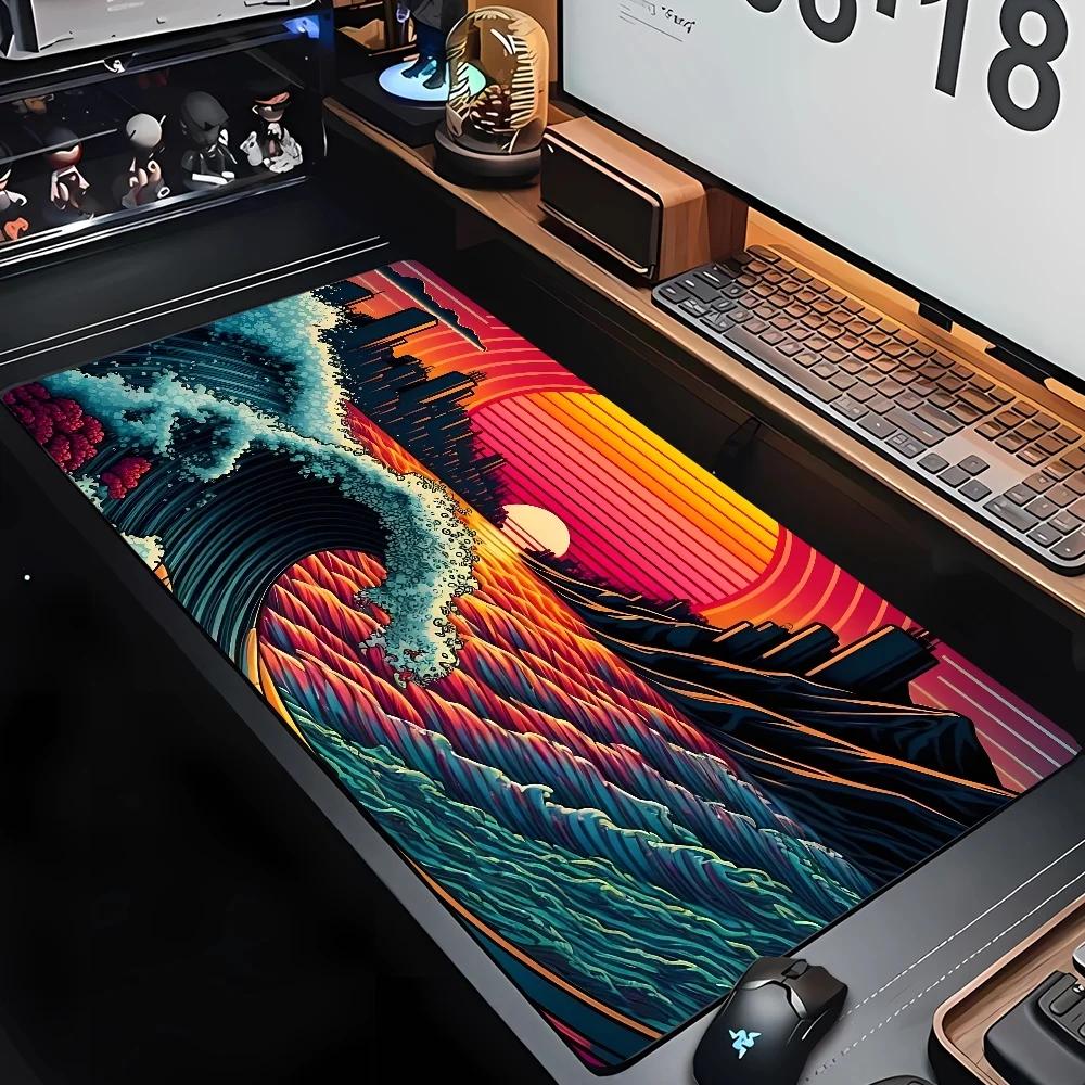 Desk Mat Gaming Mouse Pad Large Deskmat Gamer Deskpad Art Great Waves Rubber Mousepad Speed Compute Office Playmat Kawaii Mats