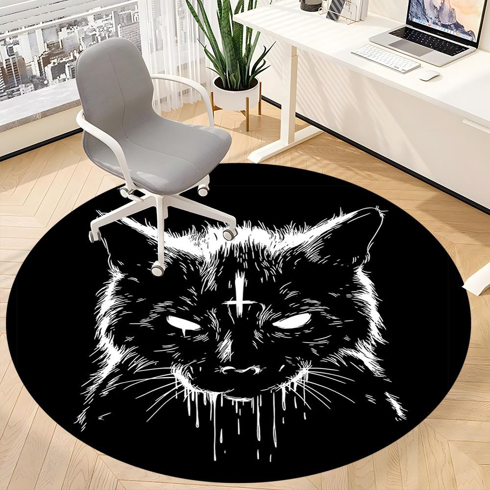 1pc Cat Cross Office Round Area Rug, Under Office Chairs Bedroom Living Room Home Decor, Room Deco, Available in Various Sizes