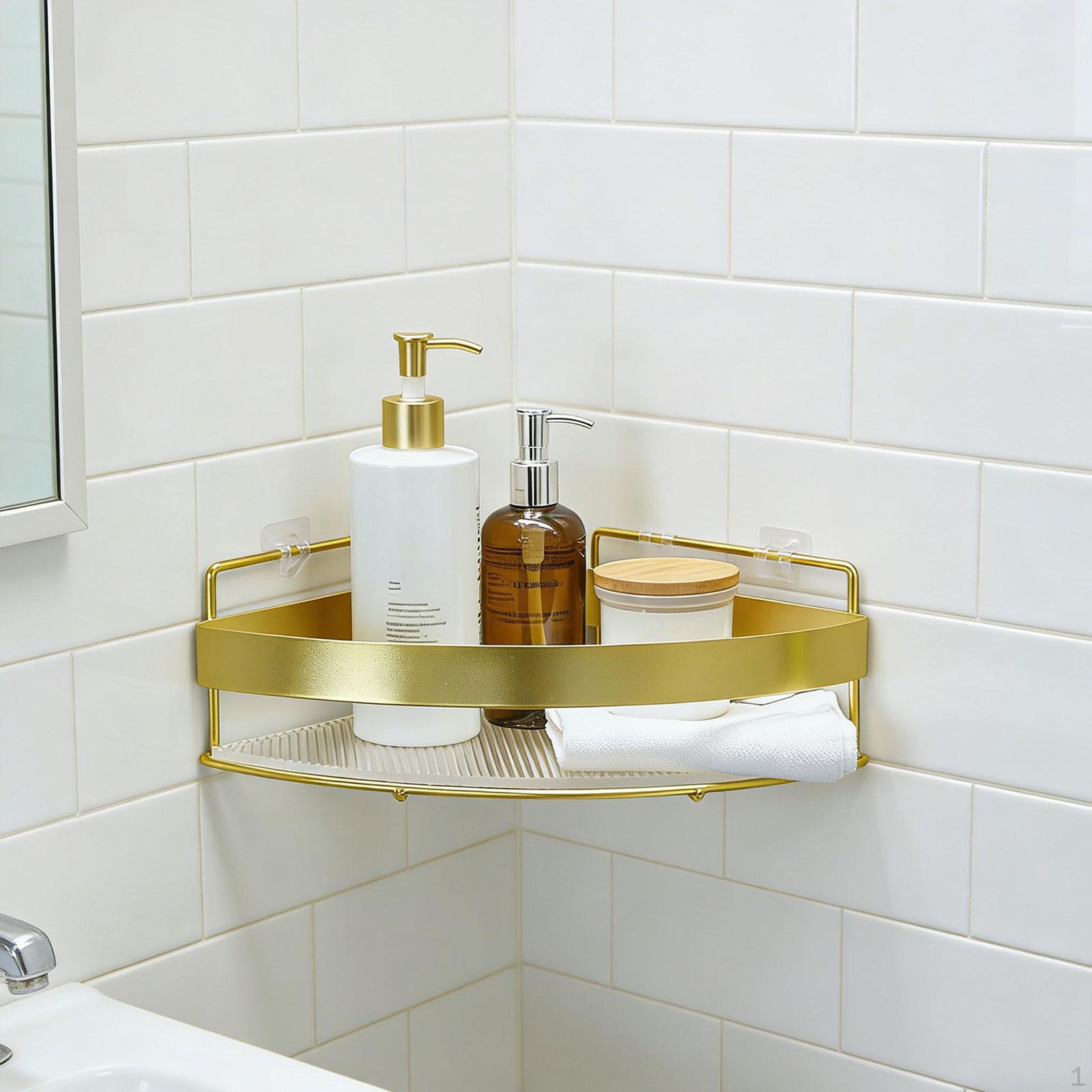 

Corner Shelf Shower Shampoo Holder Wall Mounted Iron Acrylic Easy to Install Without Damage Walls without Hook