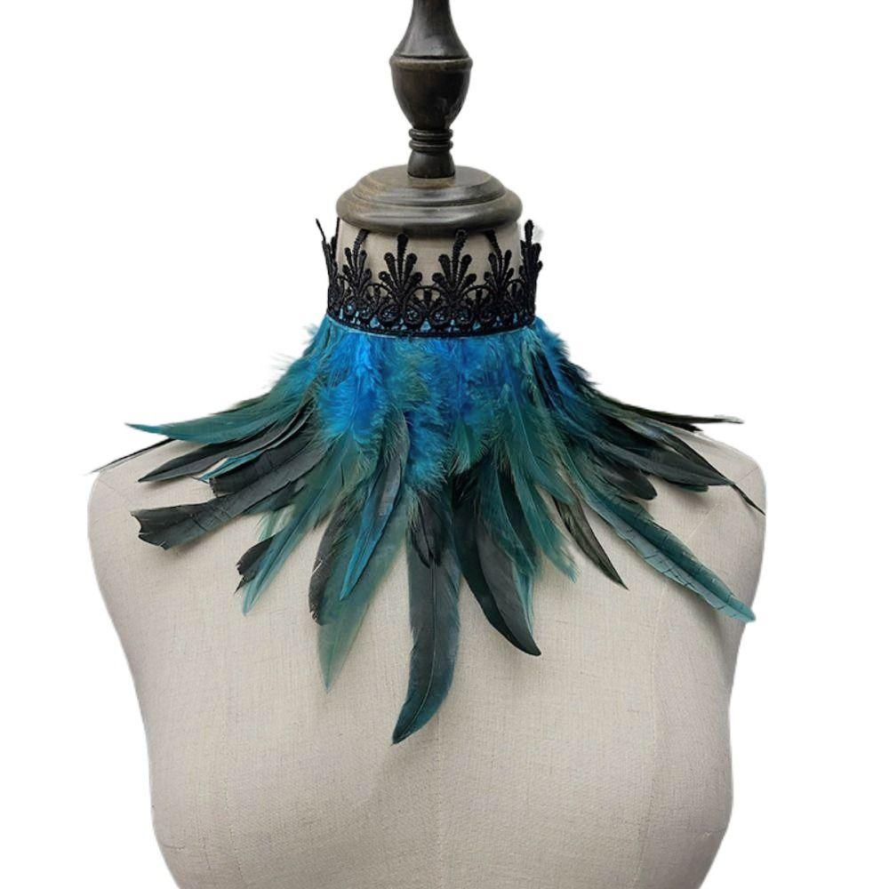 Natural Luxury Punk Cosplay Props Party Costume Necklace Feather Choker Neck Wrap Lace Collar