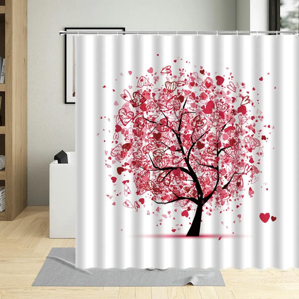 Autumn Tree Bicycle Fallen Leaves Scenery Shower Curtain Winter Forest Branch Leaf Watercolors Art Home Decor Bathroom Curtains