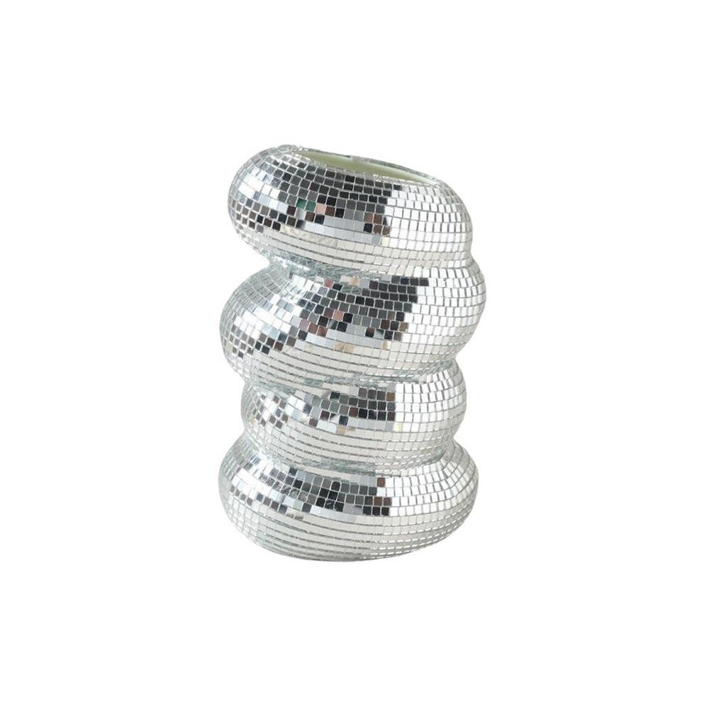 Silver Disco Ball Spiral Vase Plastic Disco Ball Planter Modern Mirror Vase  Bedroom серебряный