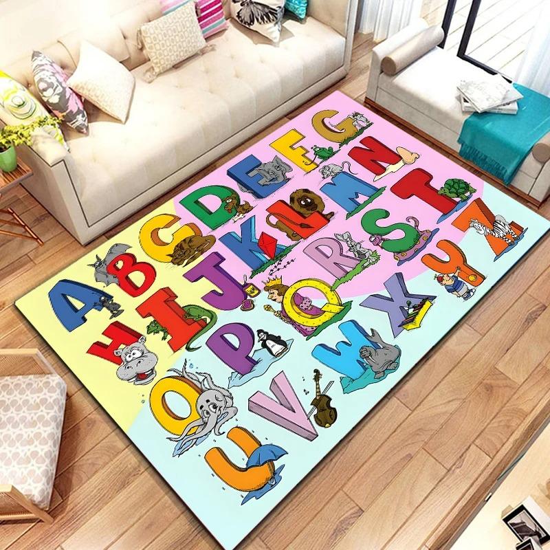 Alphabet Tier Teppichmatte Teppich ABC Buchstaben Pädagogisch Kinder Lernblöcke Heimdekoration Bodenmatte Teppiche für Wohnzimmer