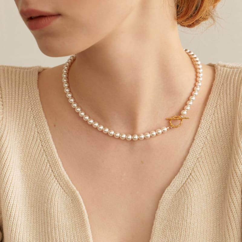 leeENoir Dot Toggle Pearl Necklace (2color)