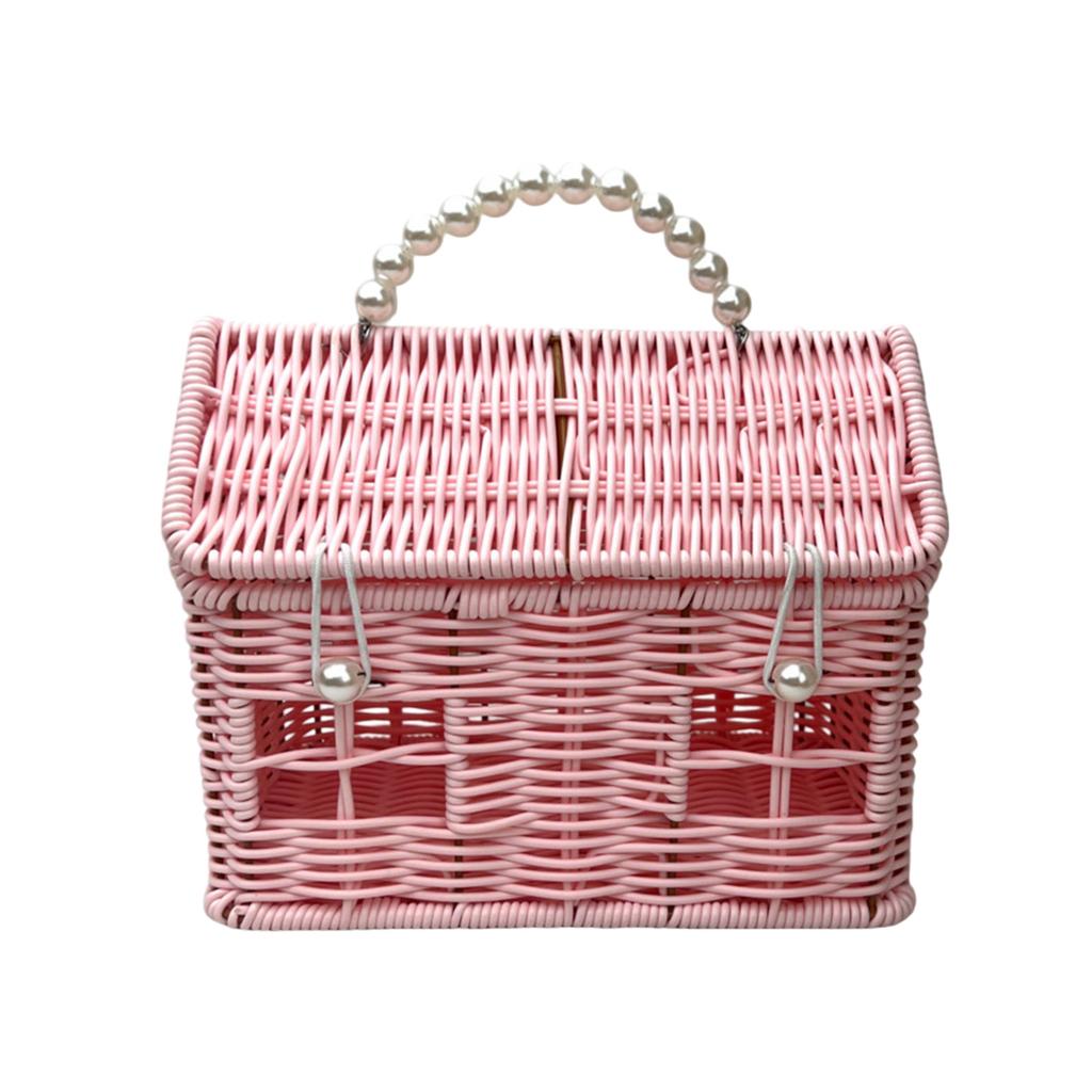 This Plastic Rattan House-shaped Basket, With A Lid And Folding Handle, Is Perfect For Picnics, Easter, Tidying Up, And Other Occasions.