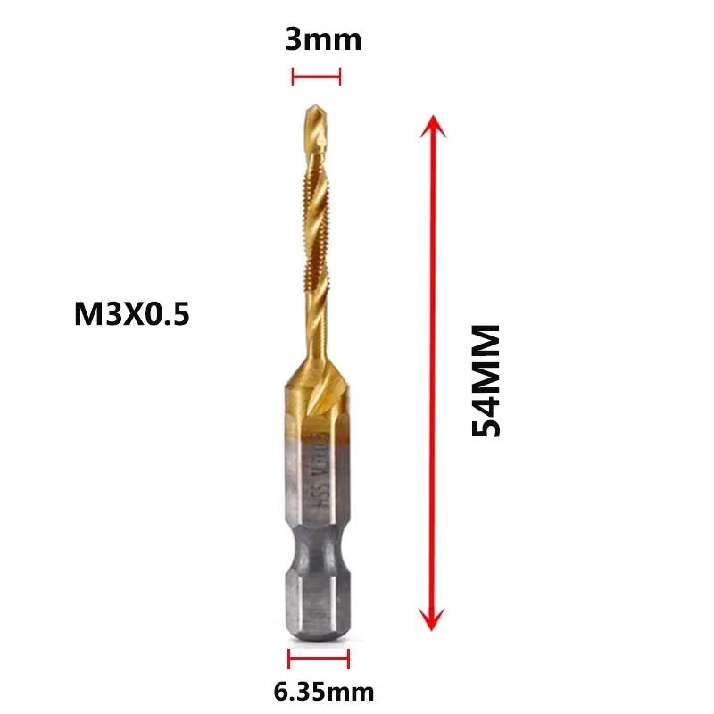Brocas Roscadoras Compuestas para Máquina Roscadora, Roscadora Métricas con Mango Hexagonal Titanizado HSS M3 M4 M5 M6 M8 M10 Herramientas Manuales