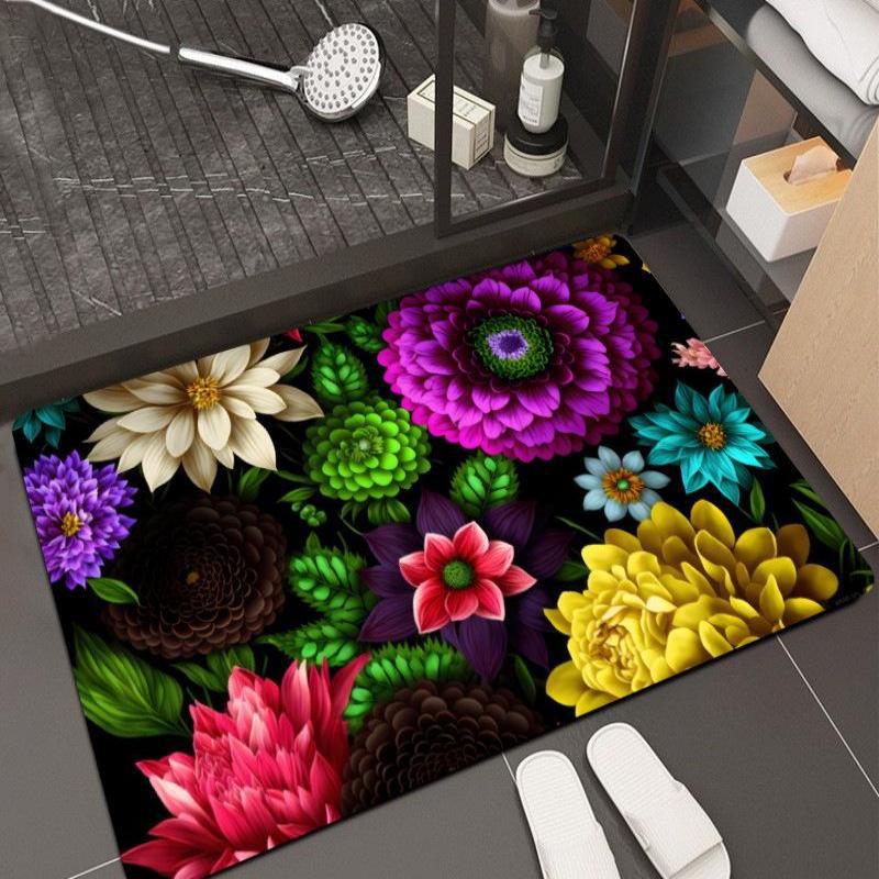 Floor Mat New Three-Dimensional Plant Flower Home Bathroom Bathroom Absorbent Carpet Non-Slip Mat
