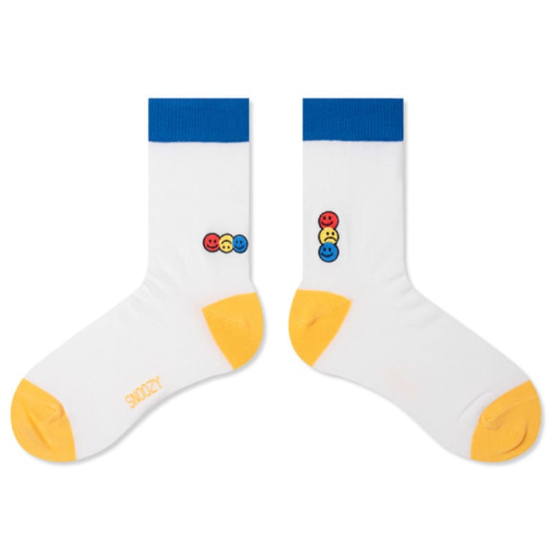 SNOOZY Tricolor Smile Embroidered Socks (White Yellow)