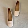 Fashion Flat Shoes Women's Leather Retro Square Head Shallow Mouth Commuter Shoes for Woman Flats