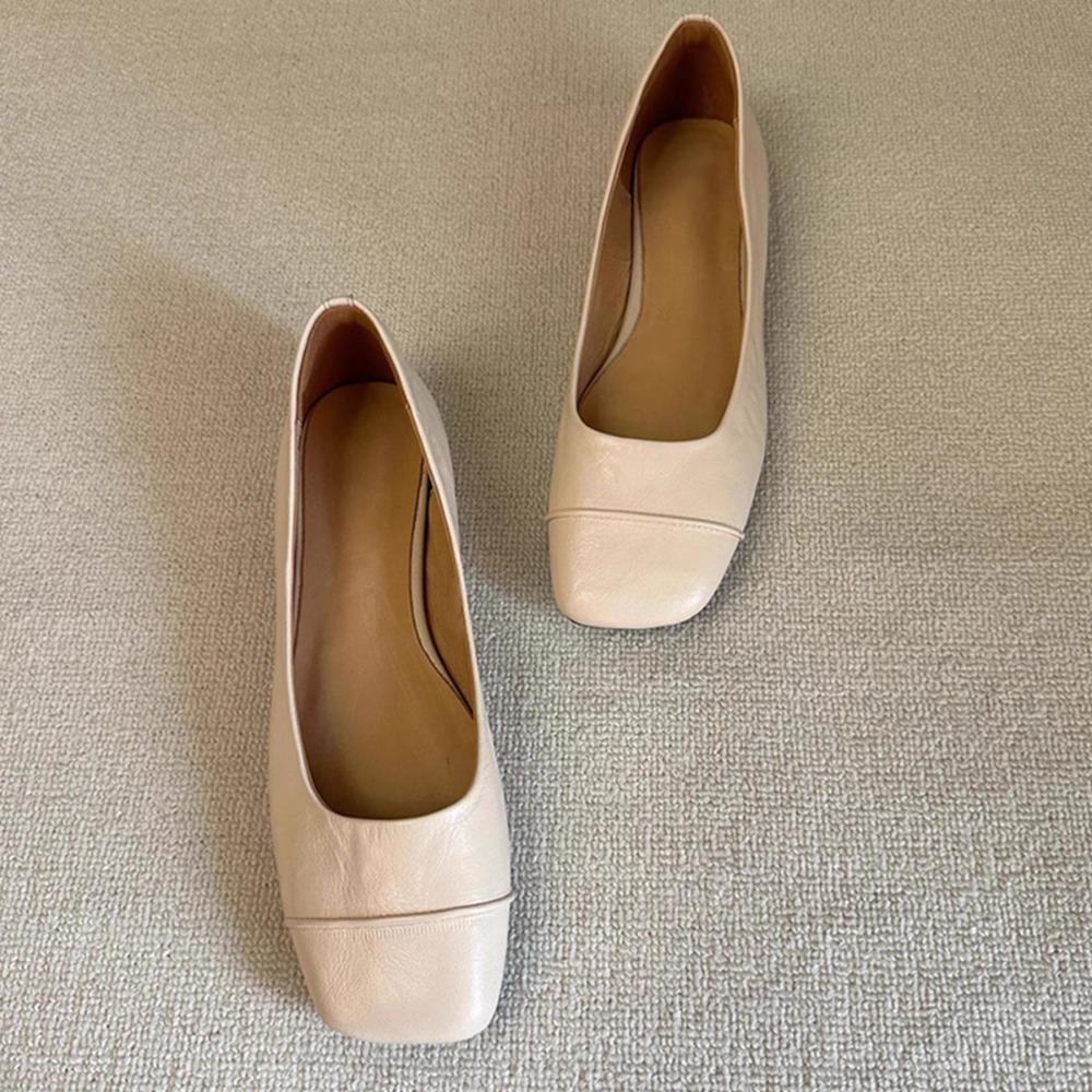Fashion Flat Shoes Women's Leather Retro Square Head Shallow Mouth Commuter Shoes for Woman Flats