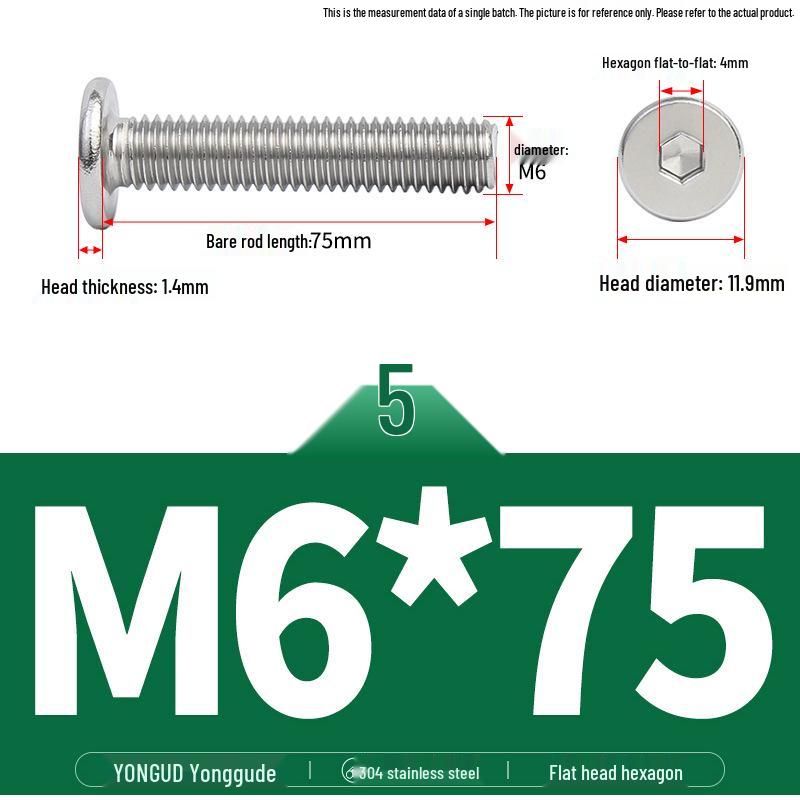 304 Stainless Steel Ultra-Thin Flat Head Hex Socket Bolt, M2-M12