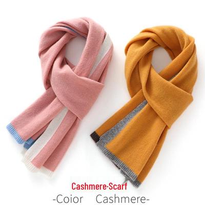 Women's Cashmere Color Block Scarf - Warm Knit Neck Warmer for Autumn and Winter.