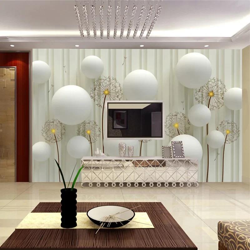 European Style 3D White Balls Dandelion Photo Wallpaper for Living Room TV Background Bedroom Wall Murals