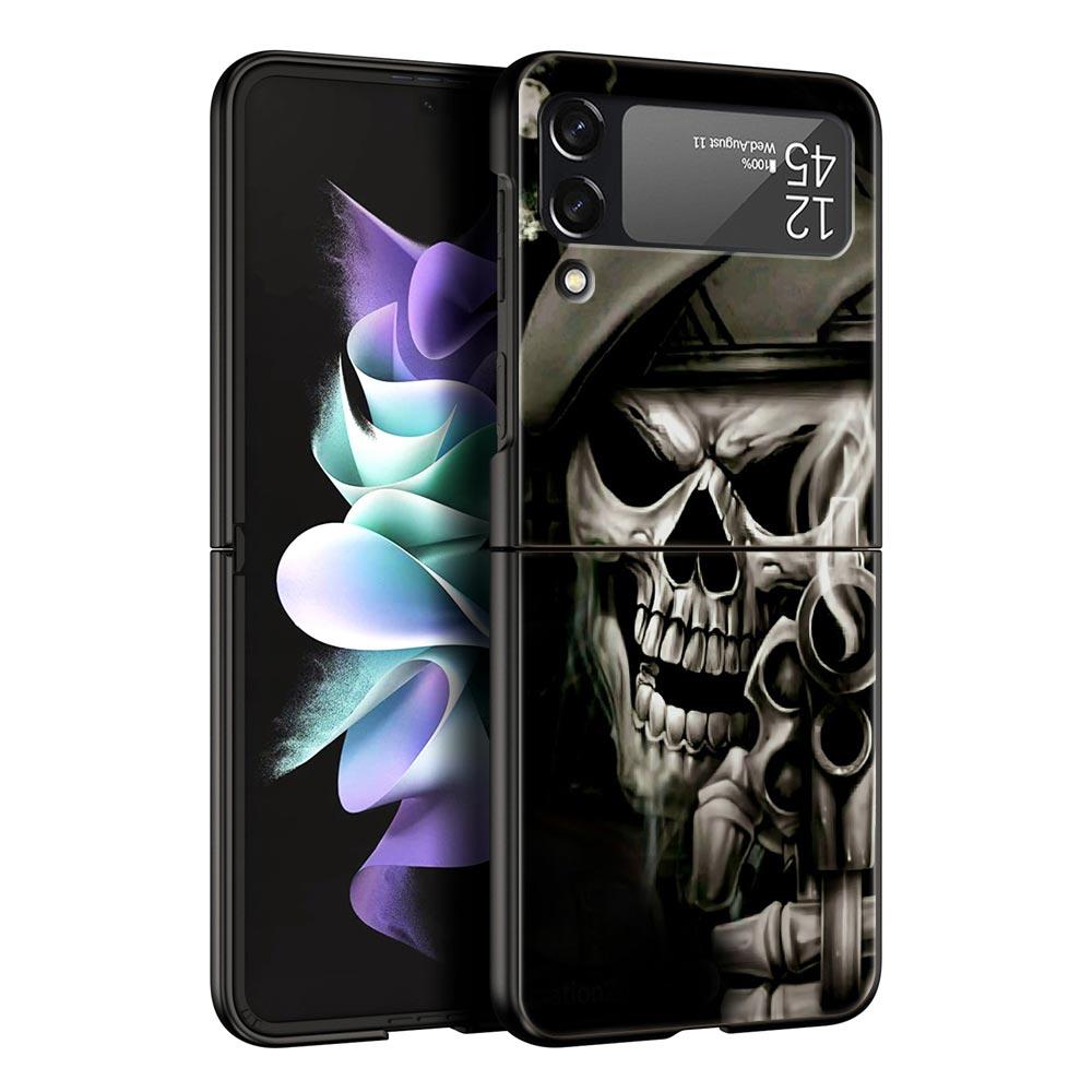

Жесткий ПК чехол для телефона Samsung Galaxy Z Flip 7 6 5 4 Черная крышка для Galaxy Z Flip 3 Складной противоударный Ужасающий черный Череп Сумки Z Flip 5