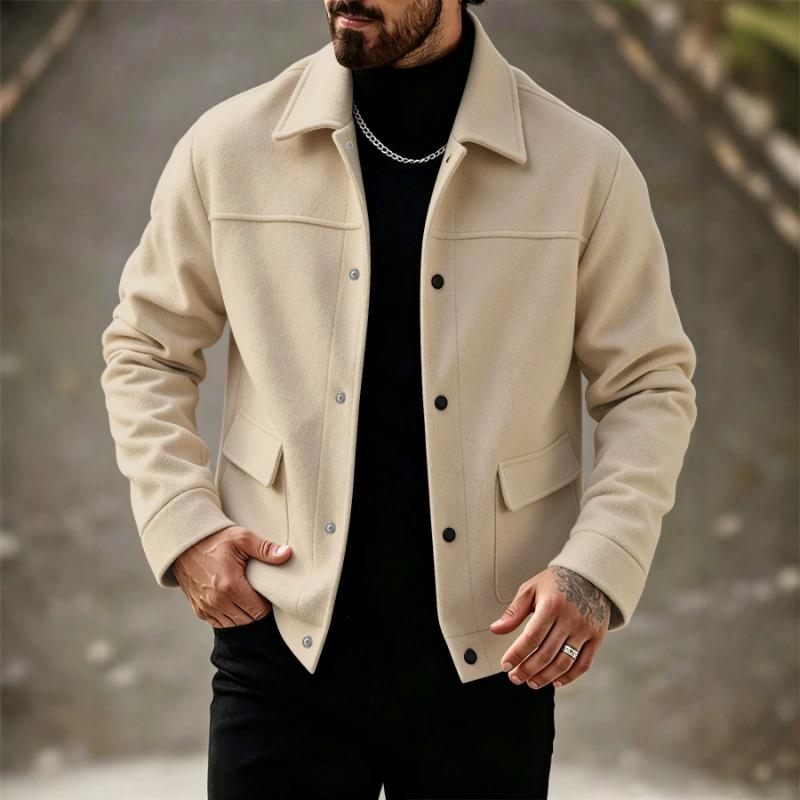 Men S Solid Cargo Jacket With Big Pockets Turn Down Collar