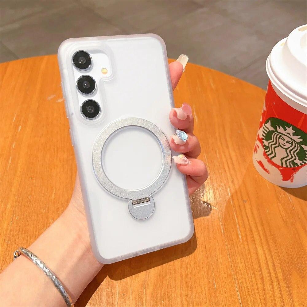 Magsafe Bracket Case for Samsung S24 Ultra S24 Plus S23 Ultra Magnetic Holder Cover for Galaxy S24 Matte Transparent Hard Cover