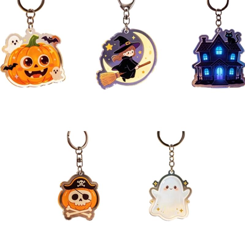 Halloween Acrylic Keychain Charm with Metal Ring, Clear Printed Bag Charm for Keys, Backpacks and Zipper Pull Accent