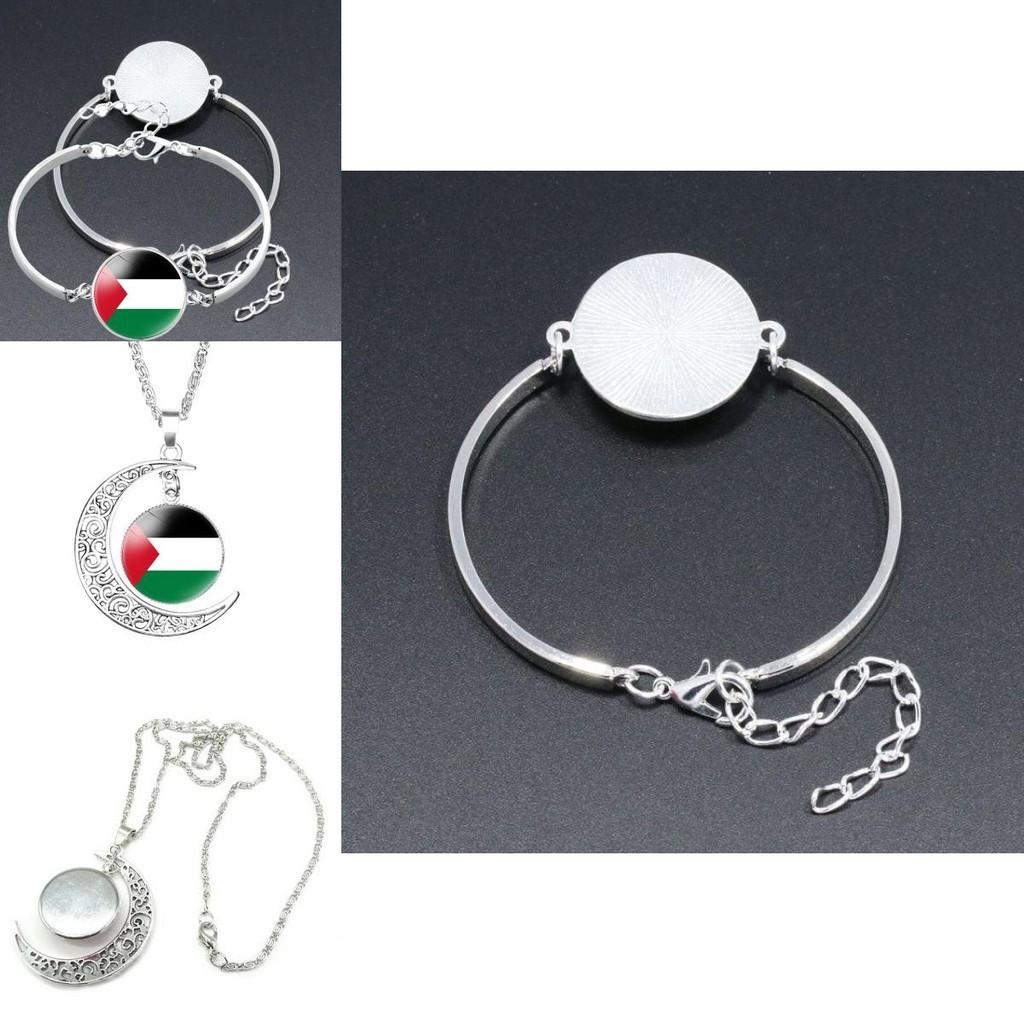 Palestinian Flag Design Time Gem Moon Pendant Necklace Unique Neck Chain