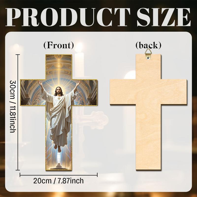 Vintage Wooden Wall Decoration Cross For Home Entryway, Christmas Scene Decoration, Home Decor Pendant Hanging Card