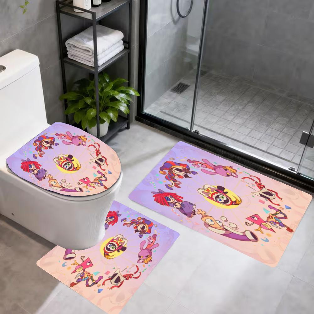 Like Digital Circus2 Bathroom 3Piece Flannel Mat Set Bath Mat Set Toilet Coverushaped Foot Pad Gift Bathroom Decor