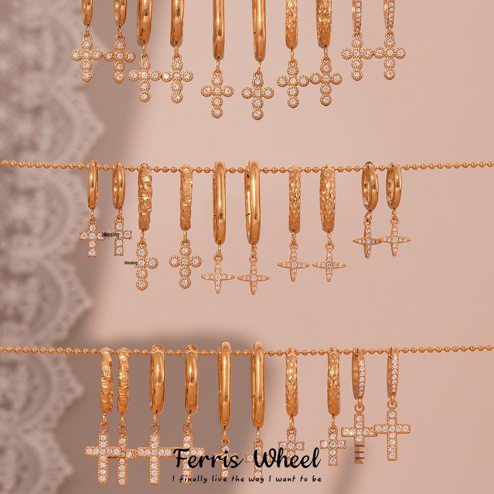 18k Gold-Plated Stainless Steel Zircon Cross Earrings – Minimalist Luxury Style