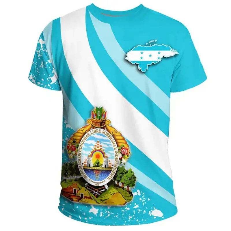 Fashion 3D Print Honduras Flag T Shirt For Men Street Sports Round Neck Short Sleeve Tees Tops Round Neck Oversized T Shirts
