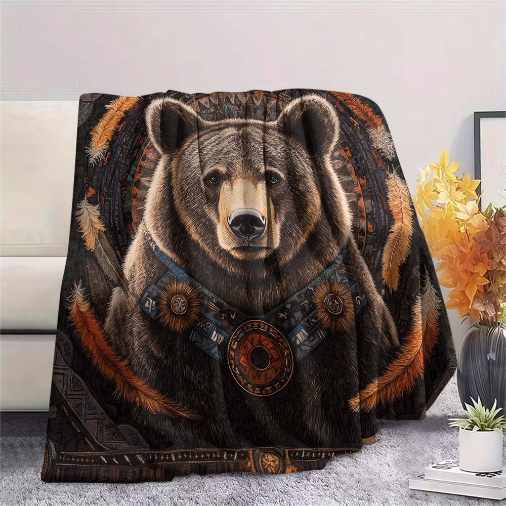 Native Americans and Animals  Print Flannel Blanket, High Quality Comfortable for All Seasons, Home Decor, Warmth and Comfort