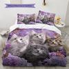 Purple Tabby Cat  Pattern Bedding Quilt Set Quilt Cover Pillowcase Home Decoration  Gift (1 * duvet cover + 2 * pillowcase, without core)