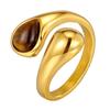 Vnox Minimalist Metal Cuff Open Rings, Stainless Steel Tiger Eye Stone Inlaid, Aesthetic Wedding Christmas Jewelry
