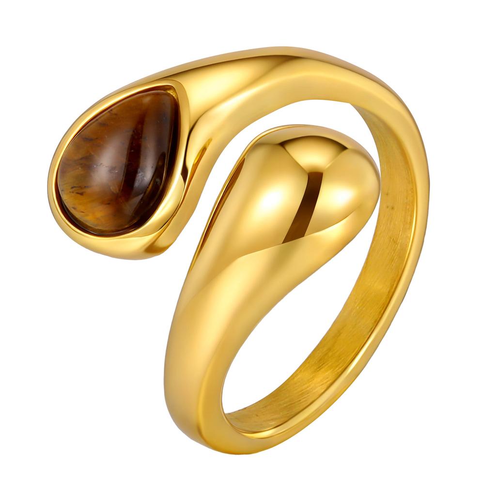 Vnox Minimalist Metal Cuff Open Rings, Stainless Steel Tiger Eye Stone Inlaid, Aesthetic Wedding Christmas Jewelry