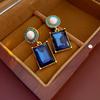 Blue Rhinestone Square Simulation Pearl Necklace for Women Vintage Collarbone Chain Sparkle Jewelry Sets