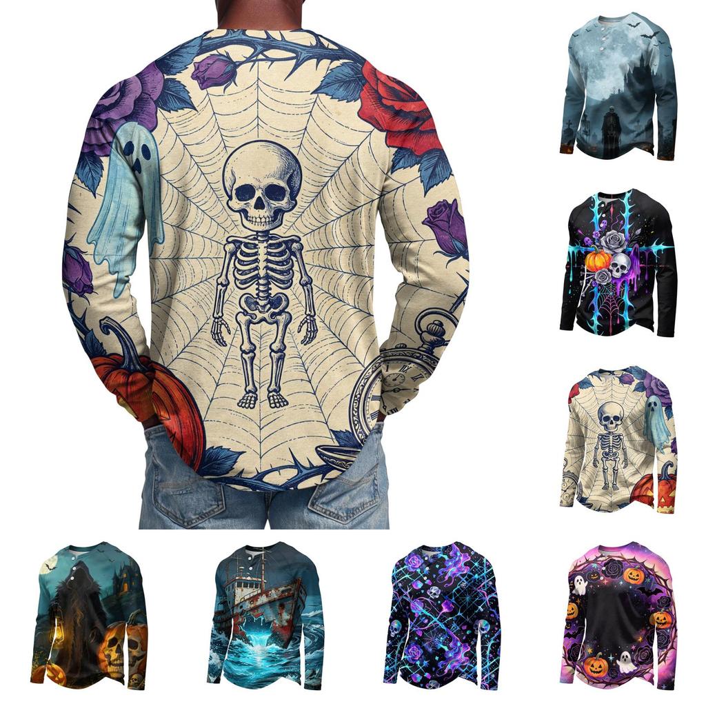 Men's Long Sleeve Shirt Loose Fit Casual Versatile Halloween Top