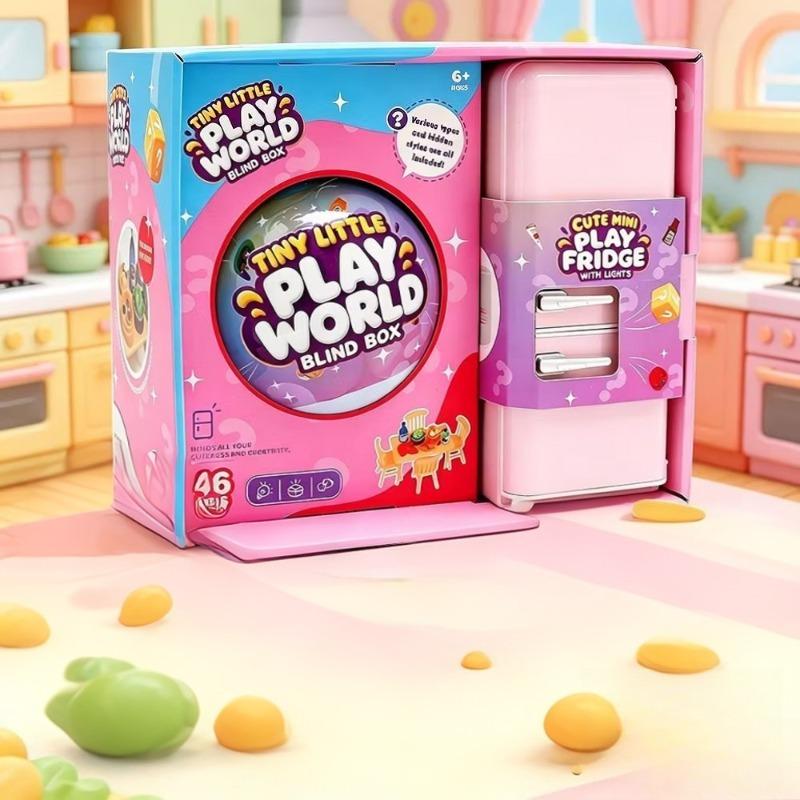 Tiny Little Play World Mini Fridge Blind Box Toy Set | Random Mini Food Models, Micro Table Chair Pretend Play,Creative Capsule