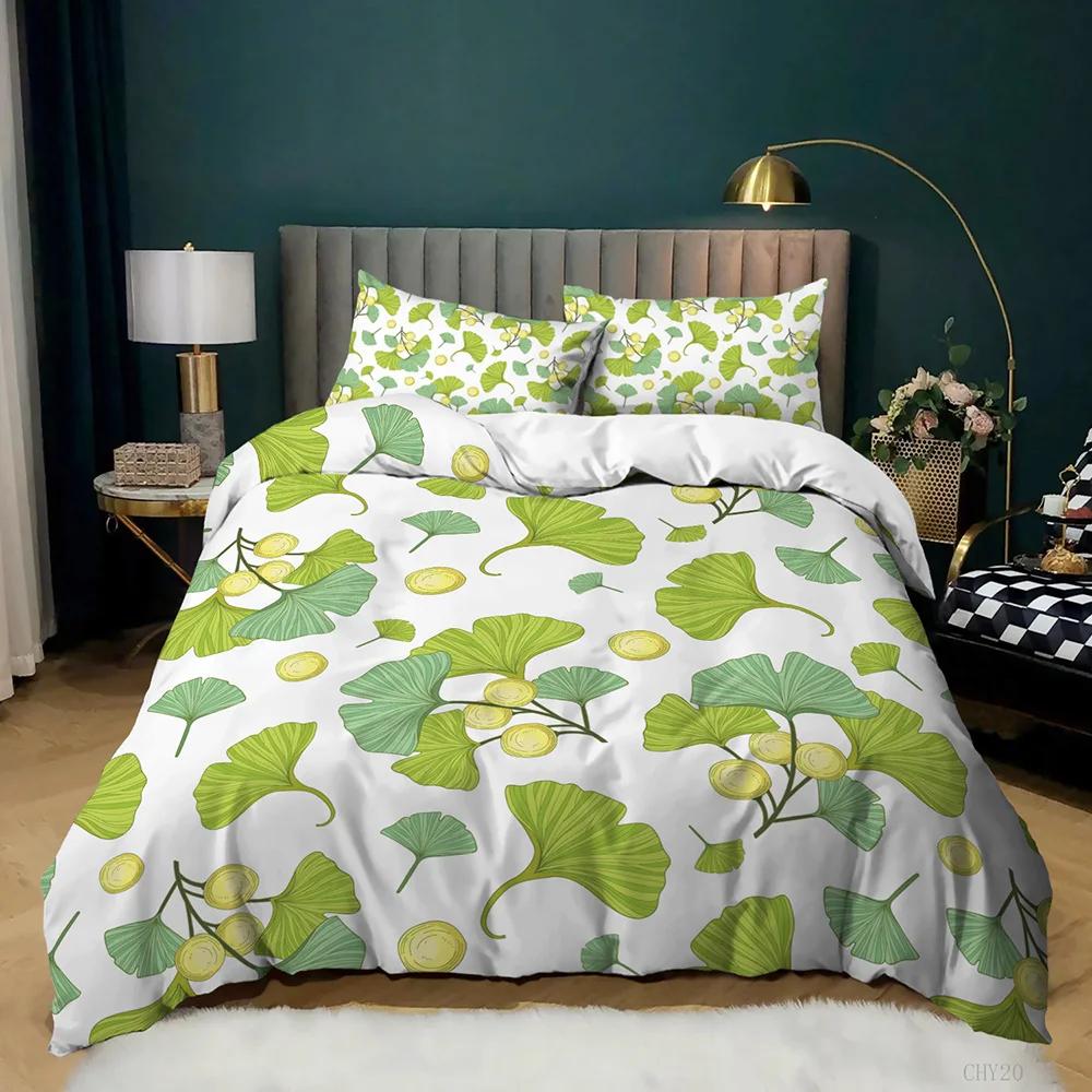 Комплект постельного белья с изображением растений Зеленый комплект постельного белья — фото 13
