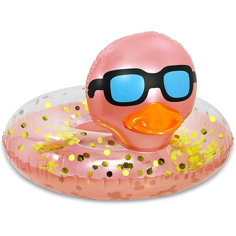 

Glitter Inflatable Duck Ride PVC Yellow Duck Swim Ring with Arm Floaties for Kids Summer Water Play помаранчевий