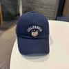Women's Baseball Cap for Spring and Summer, Korean Style, Casual, with Bear Head and Letter Embroidery, Pure Cotton, Curved Brim, Denim Blue