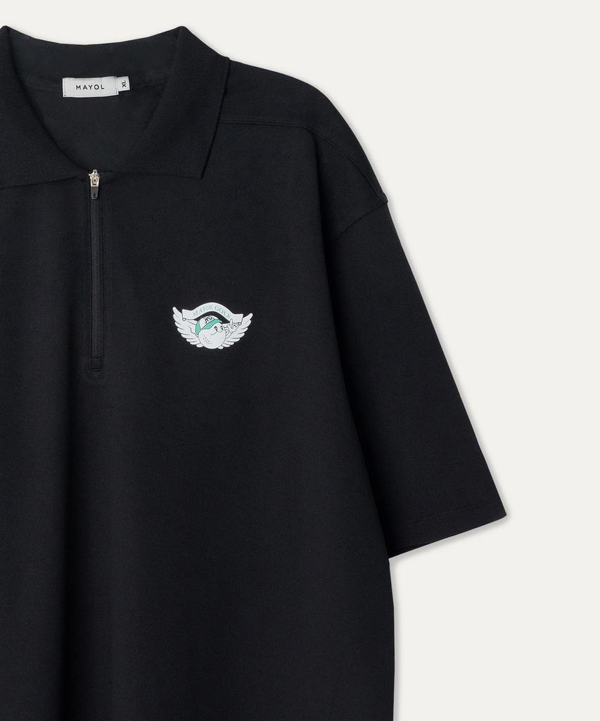 MAYOL Half-Zip Short-Sleeve Polo Shirt_Black