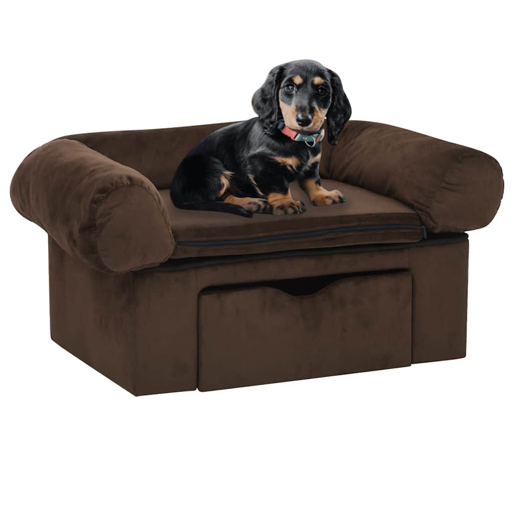 vidaXL Dog Sofa with Drawer, Brown, 75 X 50 X 38 Cm, Plush
