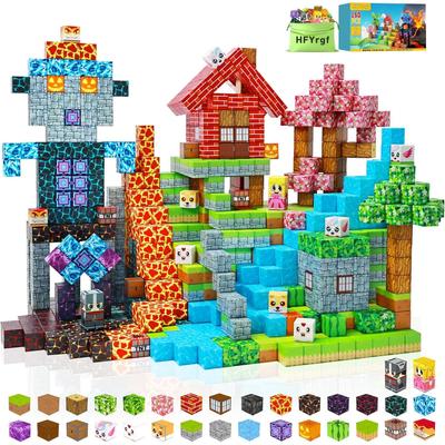 HFYrgh Magnetic Building Blocks, 150 Pieces (2.5cm), with Two Themes: Forest House and Volcano Exploration. Building Block Set, Magnetic Puzzle,